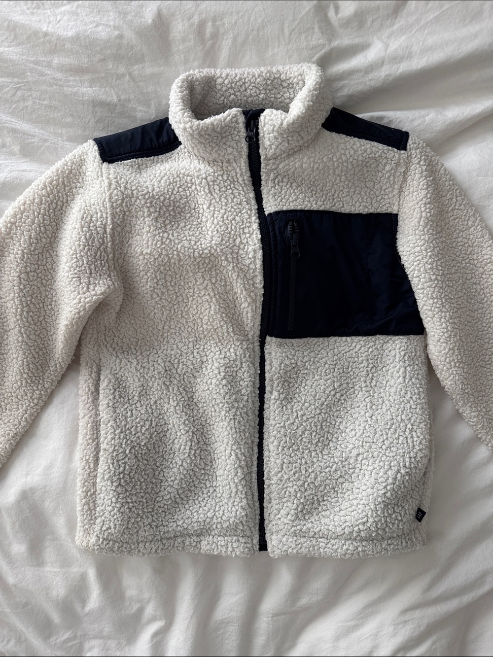 GAP Cream Sherpa Jacket with Navy Chest Pocket